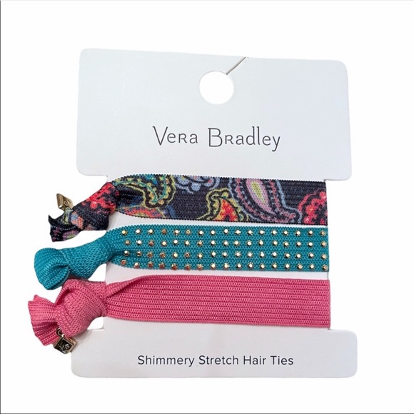 Vera Bradly Stretch Shimmery Hair Ties Twilight Paisley Blue Pink - Picture 5 of 5